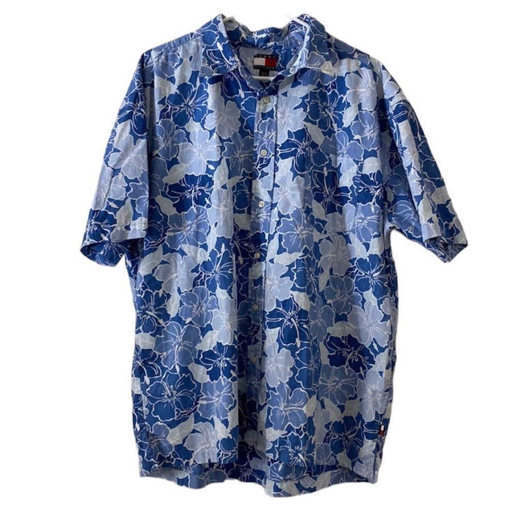 Tommy Hilfiger Tropical Hawaiian Floral Button Up Down Short Sleeve Shirt